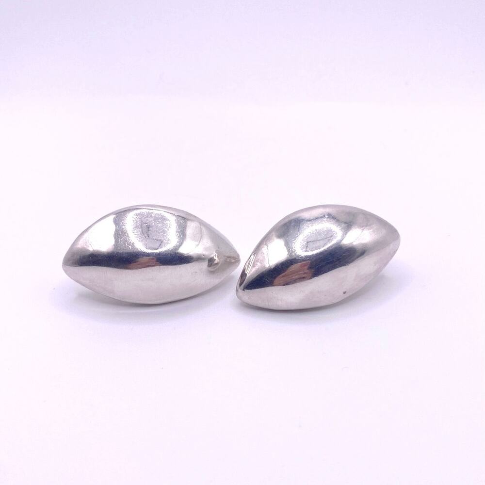 Sterling Silver Marked Israel Pear Style Pierced Clip Earrings 2” Long